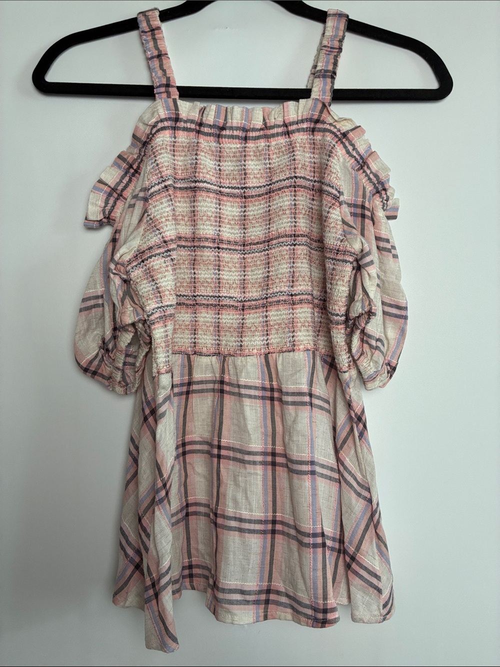 Pink Plaid Girls' Cold-Shoulder Dress